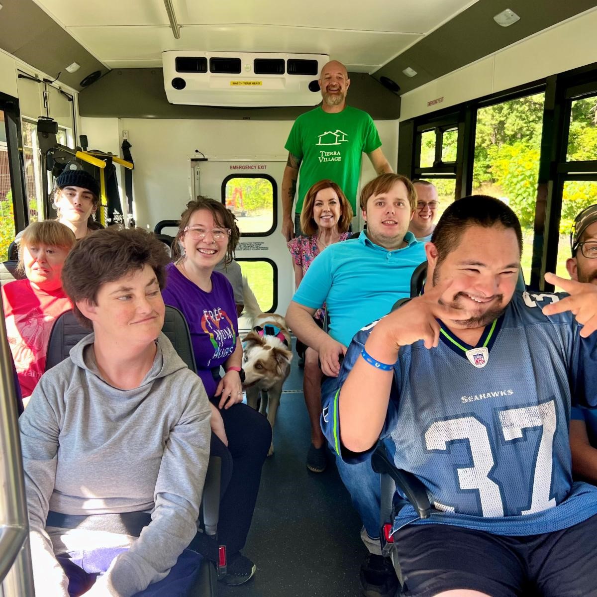 photo of trails participants inside bus